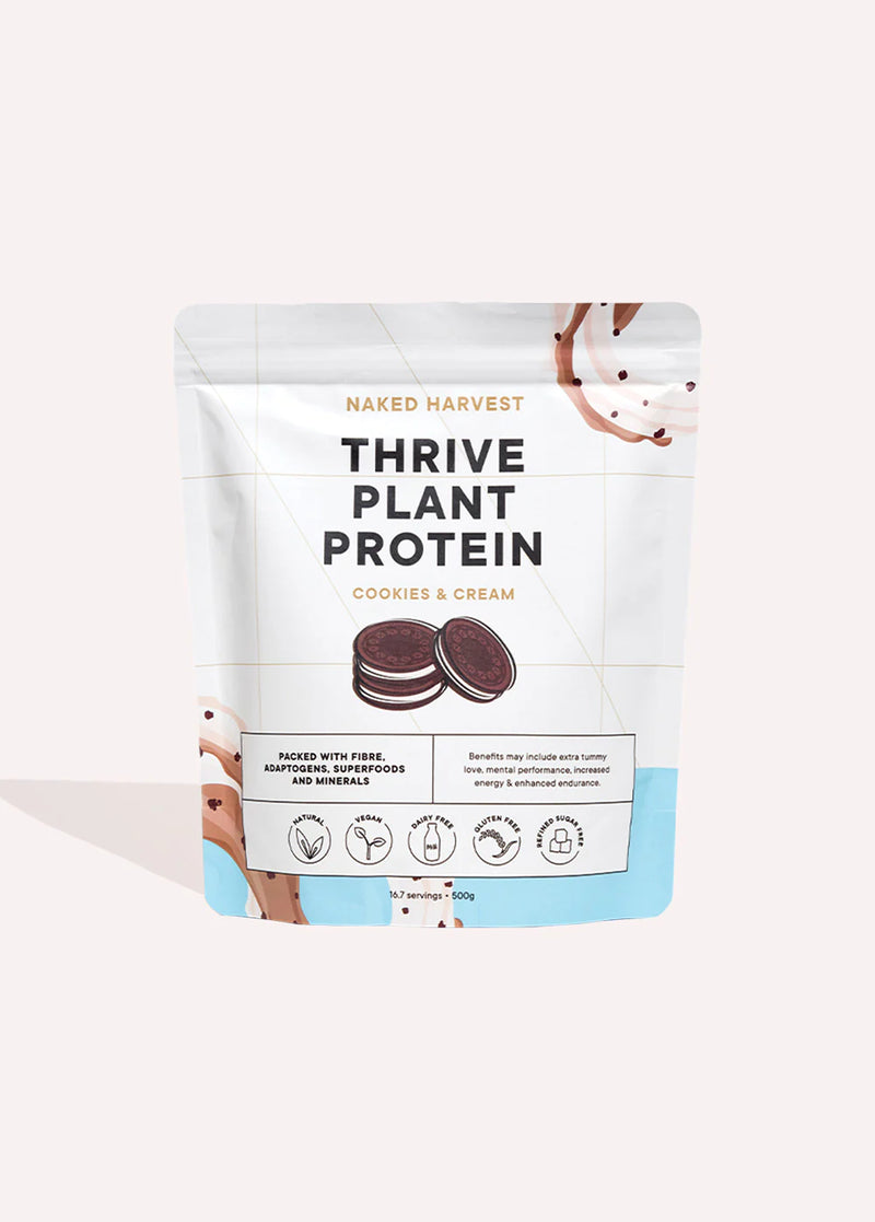 NAKED HARVEST THRIVE PLANT PROTEIN COOKIES & CREAM 500G