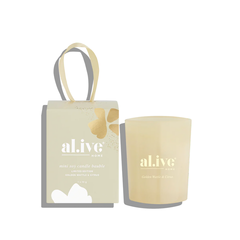 AL.IVE BODY GOLDEN WATTLE & CITRIUS MINI CANDLE BAUBLE