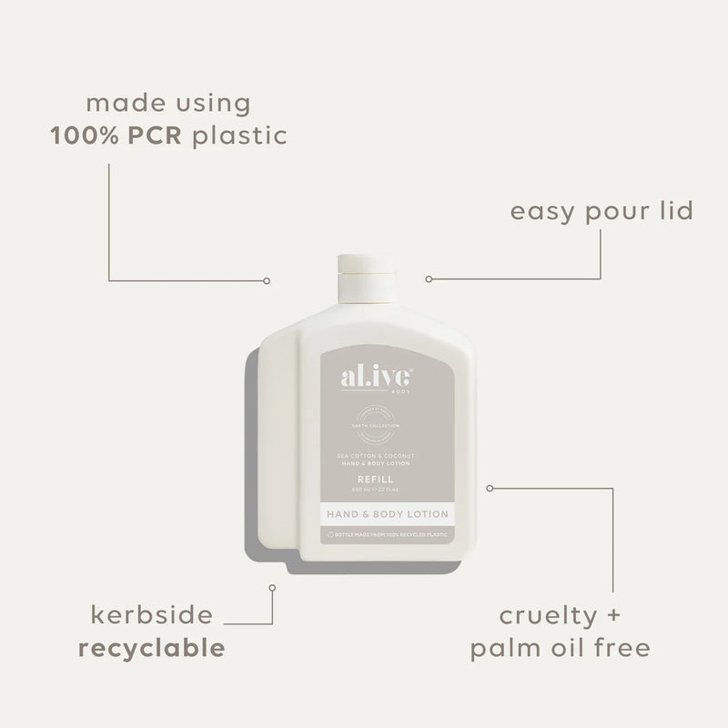 AL.IVE BODY LOTION REFILL 650ML SEA COTTON & COCONUT