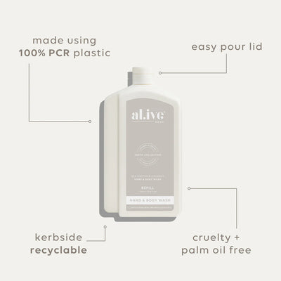 AL.IVE BODY 1LTR WASH REFILL SEA COTTON & COCONUT