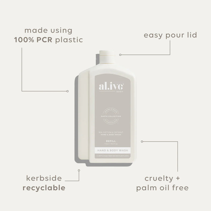 AL.IVE BODY 1LTR WASH REFILL SEA COTTON & COCONUT