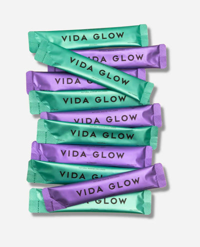 VIDA GLOW DAILY ESSENTIAL NATURAL MARINE COLLAGEN  7 ORIGINAL & 7 BLUEBERRY  FLAVOUR SACHETS