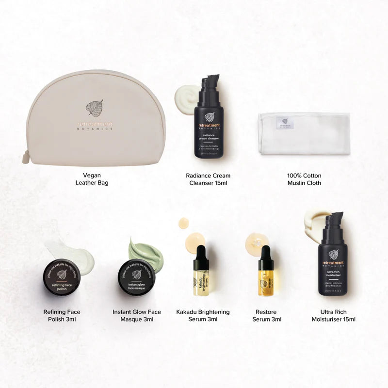 RETREATMENT BOTANICS  LUMINOUS TRAVELLER SKINCARE SET BUNDLE