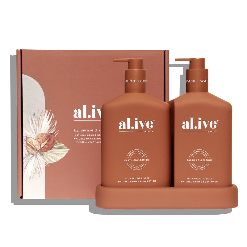 AL.IVE BODY HAND & BODY WASH & LOTION DUO + TRAY FIG, APRICOT & SAGE