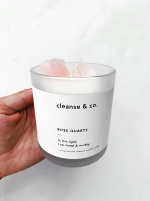 CLEANSE & CO ROSE QUARTZ - LOVED & WORTHY CANDLE