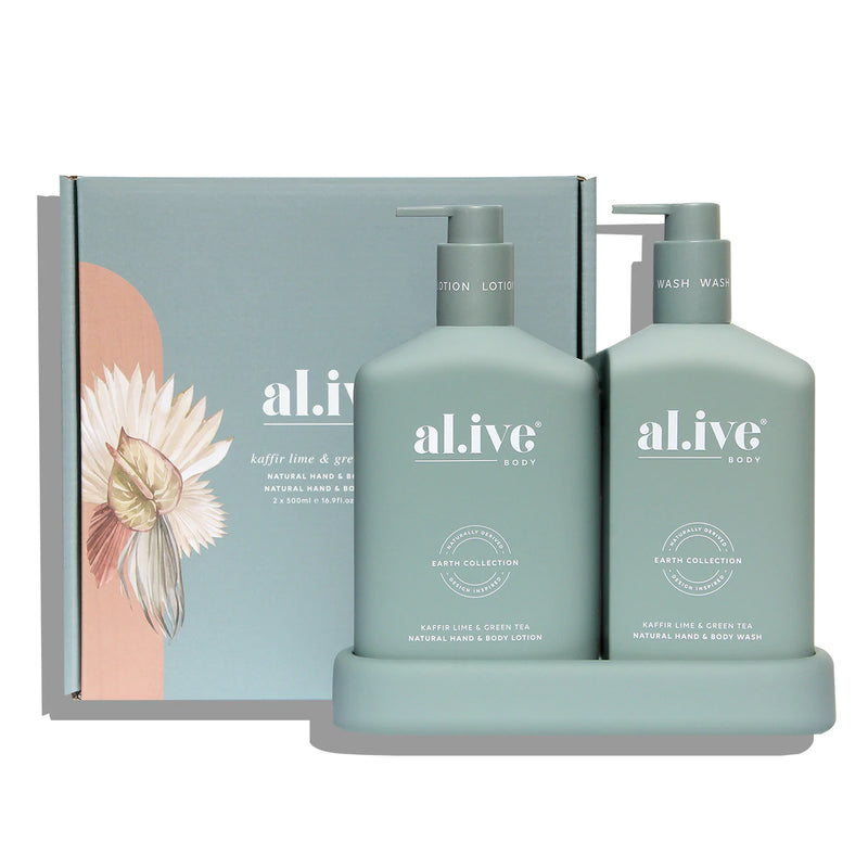 AL.IVE BODY HAND & BODY WASH & LOTION DUO + TRAY KAFFIR LIME & GREEN TEA