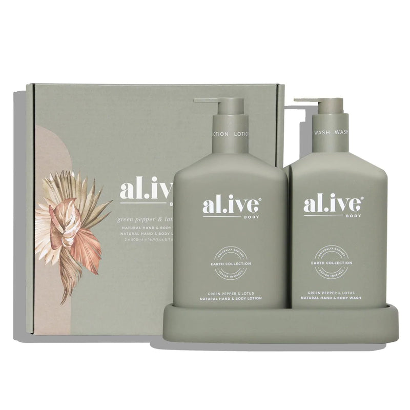 AL.IVE BODY HAND & BODY WASH & LOTION DUO + TRAY GREEN PEPPER & LOTUS