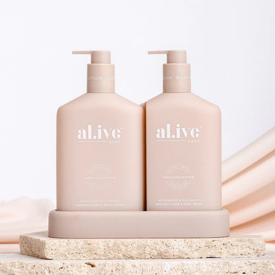 AL.IVE BODY HAND & BODY WASH & LOTION DUO + TRAY APPLEWOOD & GOJI BERRY