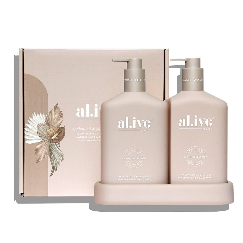 AL.IVE BODY HAND & BODY WASH & LOTION DUO + TRAY APPLEWOOD & GOJI BERRY