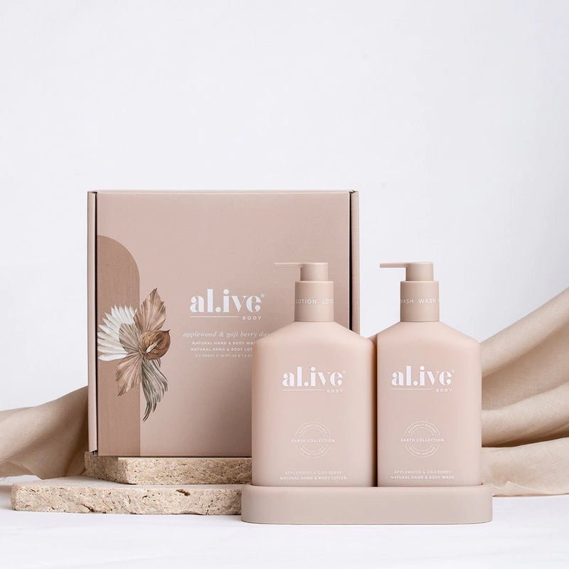 AL.IVE BODY HAND & BODY WASH & LOTION DUO + TRAY APPLEWOOD & GOJI BERRY