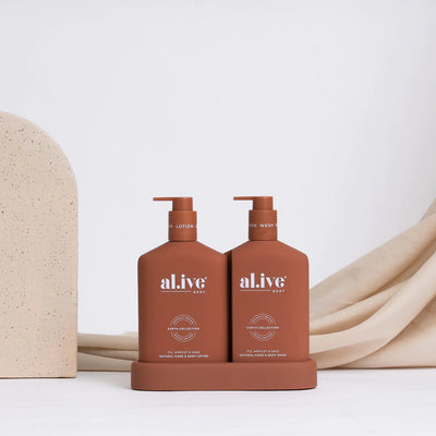 AL.IVE BODY HAND & BODY WASH & LOTION DUO + TRAY FIG, APRICOT & SAGE