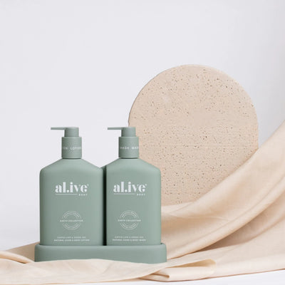 AL.IVE BODY HAND & BODY WASH & LOTION DUO + TRAY KAFFIR LIME & GREEN TEA